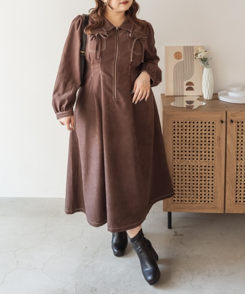 CLETTE(クレット)の「CLETTEオリジナル配色ステッチウエストタックワンピース(ワンピース・レディース・ブラウン/チャコールグレー/ブラック・LL/3L/4L)」の15枚目の写真