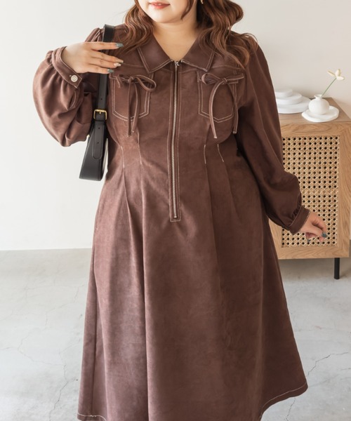 CLETTE(クレット)の「CLETTEオリジナル配色ステッチウエストタックワンピース(ワンピース・レディース・ブラウン/チャコールグレー/ブラック・LL/3L/4L)」の16枚目の写真