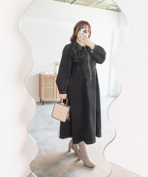 CLETTE(クレット)の「CLETTEオリジナル配色ステッチウエストタックワンピース(ワンピース・レディース・ブラウン/チャコールグレー/ブラック・LL/3L/4L)」の7枚目の写真