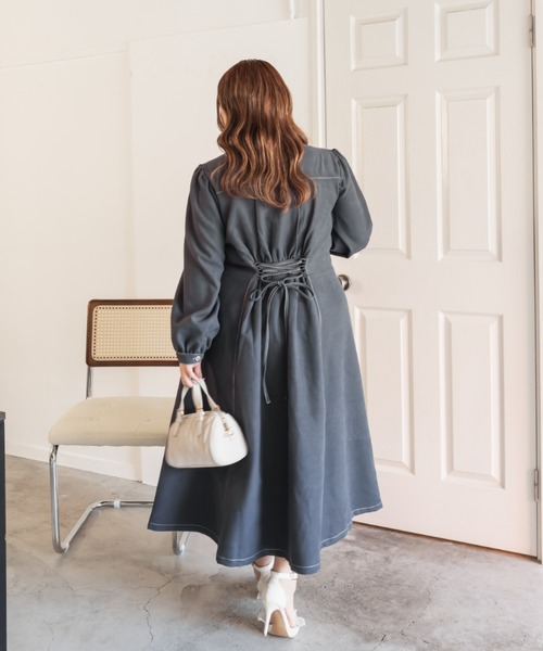 CLETTE(クレット)の「CLETTEオリジナル配色ステッチウエストタックワンピース(ワンピース・レディース・ブラウン/チャコールグレー/ブラック・LL/3L/4L)」の12枚目の写真