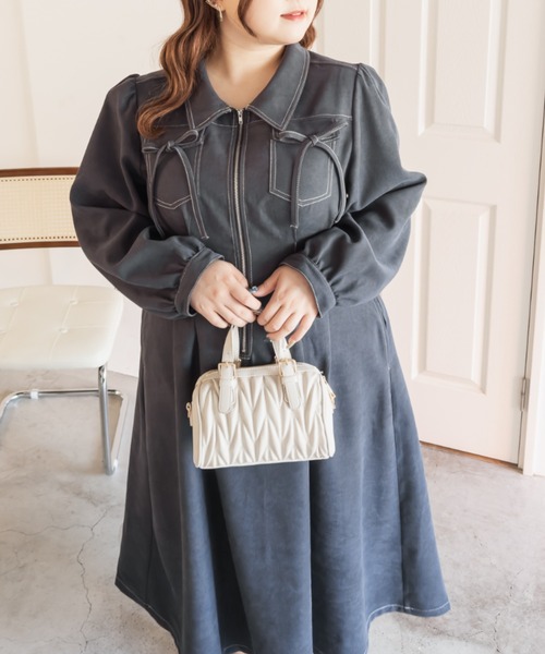 CLETTE(クレット)の「CLETTEオリジナル配色ステッチウエストタックワンピース(ワンピース・レディース・ブラウン/チャコールグレー/ブラック・LL/3L/4L)」の10枚目の写真