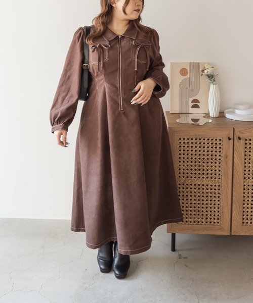 CLETTE(クレット)の「CLETTEオリジナル配色ステッチウエストタックワンピース(ワンピース・レディース・ブラウン/チャコールグレー/ブラック・LL/3L/4L)」の14枚目の写真