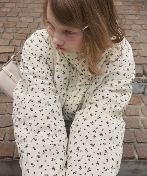 小花柄コーデュロイ中綿ジャケット/small floral corduroy cotton