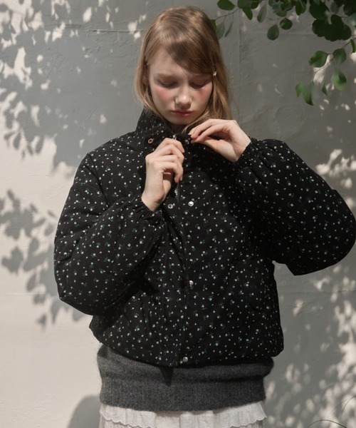 小花柄コーデュロイ中綿ジャケット/small floral corduroy cotton