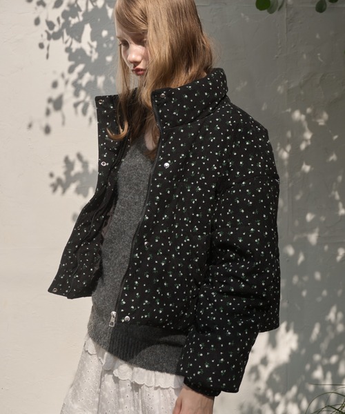 小花柄コーデュロイ中綿ジャケット/small floral corduroy cotton