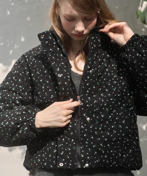 小花柄コーデュロイ中綿ジャケット/small floral corduroy cotton