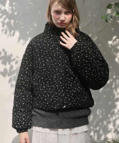 小花柄コーデュロイ中綿ジャケット/small floral corduroy cotton
