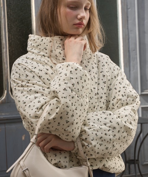 小花柄コーデュロイ中綿ジャケット/small floral corduroy cotton