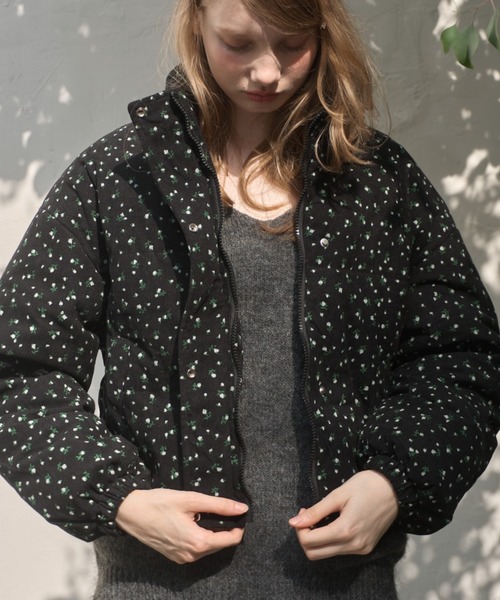 小花柄コーデュロイ中綿ジャケット/small floral corduroy cotton