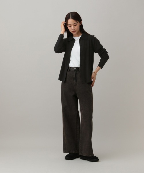 GLOBAL WORK(グローバルワーク)の「MATINEE LINE/なめらかニット/襟付きカーディガン/591293(カーディガン/ボレロ・レディース・ベージュ/チャコールグレー/ブラック・LARGE/MEDIUM)」の4枚目の写真