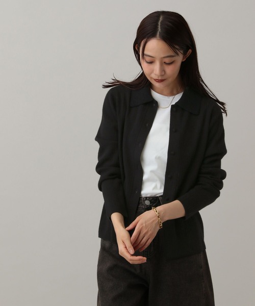 GLOBAL WORK(グローバルワーク)の「MATINEE LINE/なめらかニット/襟付きカーディガン/591293(カーディガン/ボレロ・レディース・ベージュ/チャコールグレー/ブラック・LARGE/MEDIUM)」の7枚目の写真