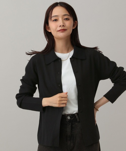 GLOBAL WORK(グローバルワーク)の「MATINEE LINE/なめらかニット/襟付きカーディガン/591293(カーディガン/ボレロ・レディース・ベージュ/チャコールグレー/ブラック・LARGE/MEDIUM)」の8枚目の写真