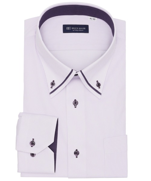 TOKYO SHIRTS(トウキョウシャツ)の「形態安定ノンアイロン ボタンダウン 長袖ストレッチビジネスワイシャツ(大きいサイズ・長いサイズ)(ビジネスシャツ・メンズ・パープル・首回り45cm-裄丈82cm/首回り43cm-裄丈90cm/首回り42cm-裄丈90cm/首回り41cm-裄丈90cm/首回り39cm-裄丈88cm/首回り47cm-裄丈90cm/首回り47cm-裄丈86cm/首回り45cm-裄丈90cm/首回り45cm-裄丈86cm)」の1枚目の写真