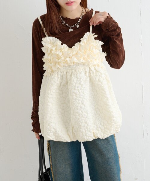 w closet（ダブルクローゼット）の「フリルジャガードキャミワンピース（シャツ/ブラウス・レディース・ブルー/ブラック/アイボリー・FREE）」の11枚目の写真