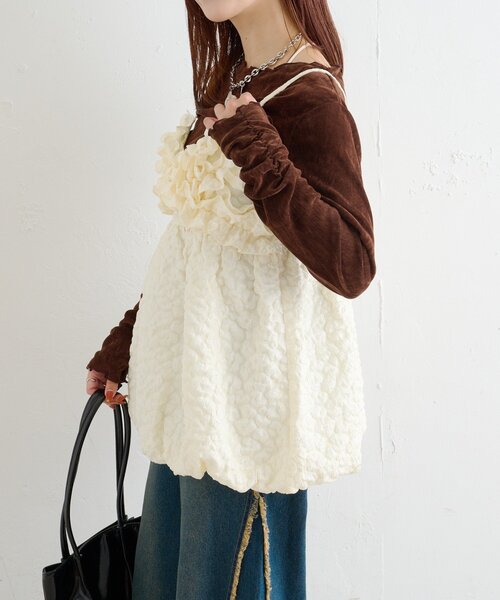 w closet（ダブルクローゼット）の「フリルジャガードキャミワンピース（シャツ/ブラウス・レディース・ブルー/ブラック/アイボリー・FREE）」の10枚目の写真