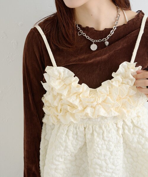 w closet（ダブルクローゼット）の「フリルジャガードキャミワンピース（シャツ/ブラウス・レディース・ブルー/ブラック/アイボリー・FREE）」の8枚目の写真