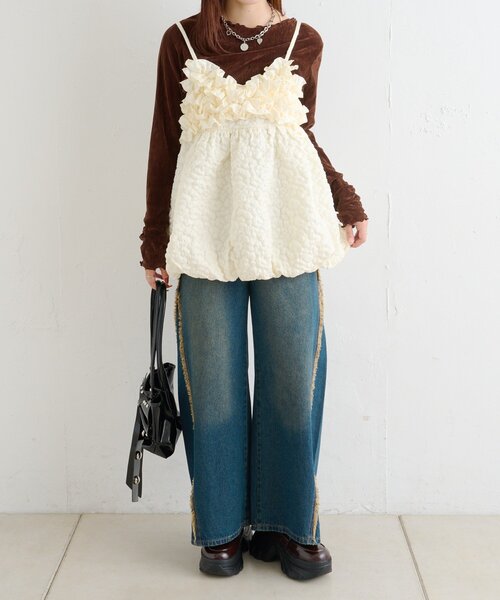 w closet（ダブルクローゼット）の「フリルジャガードキャミワンピース（シャツ/ブラウス・レディース・ブルー/ブラック/アイボリー・FREE）」の5枚目の写真