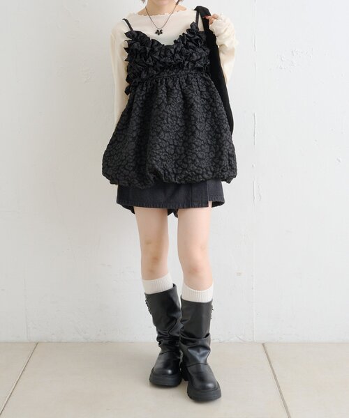 w closet（ダブルクローゼット）の「フリルジャガードキャミワンピース（シャツ/ブラウス・レディース・ブルー/ブラック/アイボリー・FREE）」の22枚目の写真