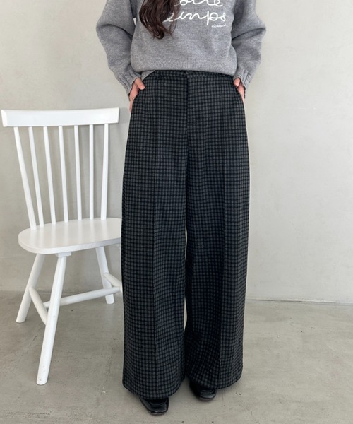 MYMOOD.（マイムード）の「チェック柄ワイドストレートパンツ（その他パンツ・レディース・グレー/ネイビー・FREE）」の16枚目の写真