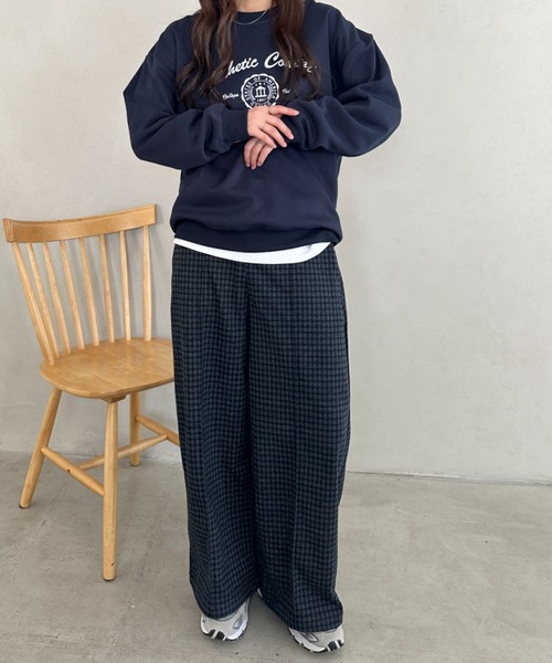 MYMOOD.（マイムード）の「チェック柄ワイドストレートパンツ（その他パンツ・レディース・グレー/ネイビー・FREE）」の3枚目の写真