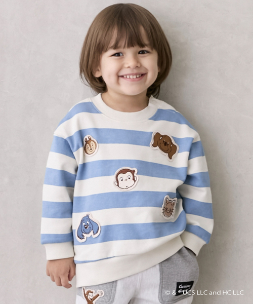 petit main（プティマイン）の「【おさるのジョージ】フェイスワッペントレーナー（スウェット・キッズ・ブルー/トップグレー/ブラウン・130cm/110cm/120cm/100cm/80ｃｍ/90cm）」の3枚目の写真