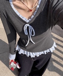Vipoa（ヴィポア）の「チェック切り替えフリルカットソー（Tシャツ/カットソー）」