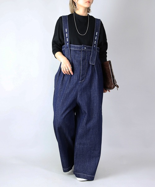 and it_（アンドイット）の「デニムハイウエストワイドサロペット（サロペット/オーバーオール・レディース・インディゴブルー/ブルー・FREE）」の3枚目の写真