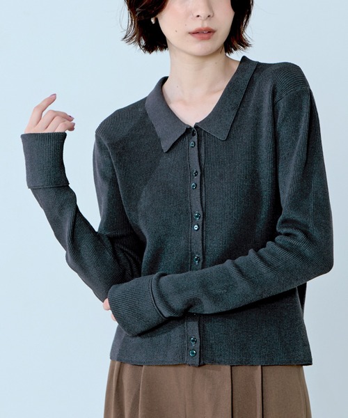 NOMINE(ノミネ)の「ショルダータック ポロニット カーディガン(ニット/セーター・レディース・ブラック/その他/チャコールグレー/レッド・フリー)」の2枚目の写真