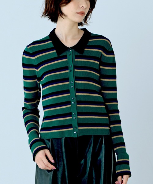 NOMINE(ノミネ)の「ショルダータック ポロニット カーディガン(ニット/セーター・レディース・ブラック/その他/チャコールグレー/レッド・フリー)」の4枚目の写真