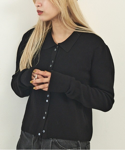 NOMINE(ノミネ)の「ショルダータック ポロニット カーディガン(ニット/セーター・レディース・ブラック/その他/チャコールグレー/レッド・フリー)」の1枚目の写真