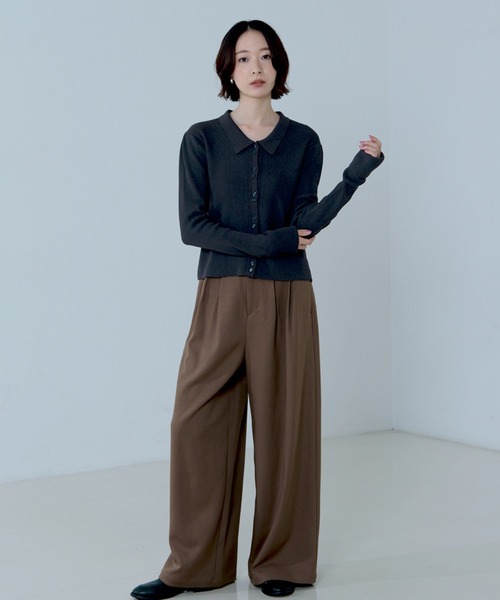 NOMINE(ノミネ)の「ショルダータック ポロニット カーディガン(ニット/セーター・レディース・ブラック/その他/チャコールグレー/レッド・フリー)」の6枚目の写真