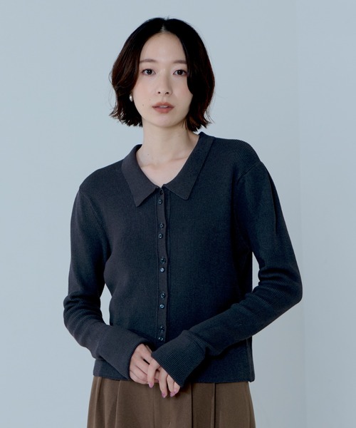 NOMINE(ノミネ)の「ショルダータック ポロニット カーディガン(ニット/セーター・レディース・ブラック/その他/チャコールグレー/レッド・フリー)」の10枚目の写真