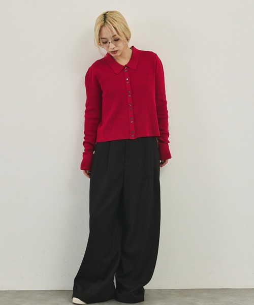 NOMINE(ノミネ)の「ショルダータック ポロニット カーディガン(ニット/セーター・レディース・ブラック/その他/チャコールグレー/レッド・フリー)」の22枚目の写真