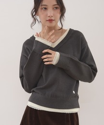 レース付きグレー長袖ニットセーター テディショップ Teddyshop レディース 長袖ハート柄ハイゲージ