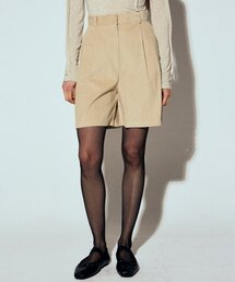 CORDUROY TWO TUCK BERMUDA PANTS_LIGHT BEIGE