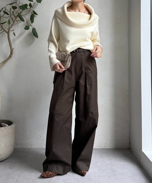 DouDou(ドゥドゥ)の「ツイルワイドカーブパンツ(その他パンツ・レディース・ベージュ/ブラウン・36/38)」の4枚目の写真