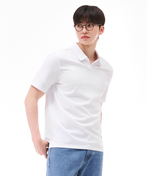 CHASECULT(チェイスカルト)の「男性オープンカラー半袖Tシャツ-ホワイト(ポロシャツ・メンズ・ホワイト・100/110/105/95)」の2枚目の写真