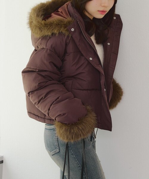 セール】フェイクファー付ZIPエコダウン（ブルゾン）｜continuer de