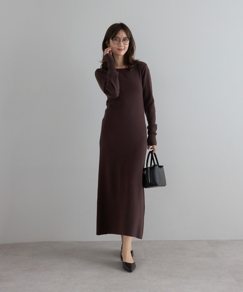 セール】【骨格ストレート向け】ベルト付きスクエアネックニット