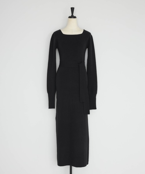 セール】【骨格ストレート向け】ベルト付きスクエアネックニット