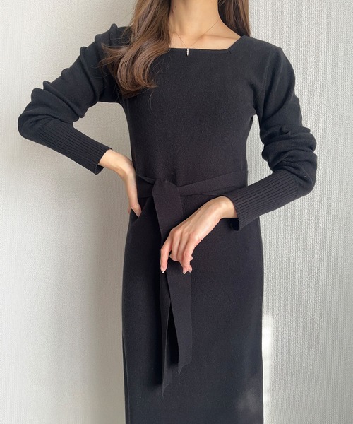 STRETA(ストレタ)の「【骨格ストレート向け】ベルト付きスクエアネックニットワンピース(ワンピース・レディース・ダークブラウン/ブラック/アイボリー・S/M)」の18枚目の写真