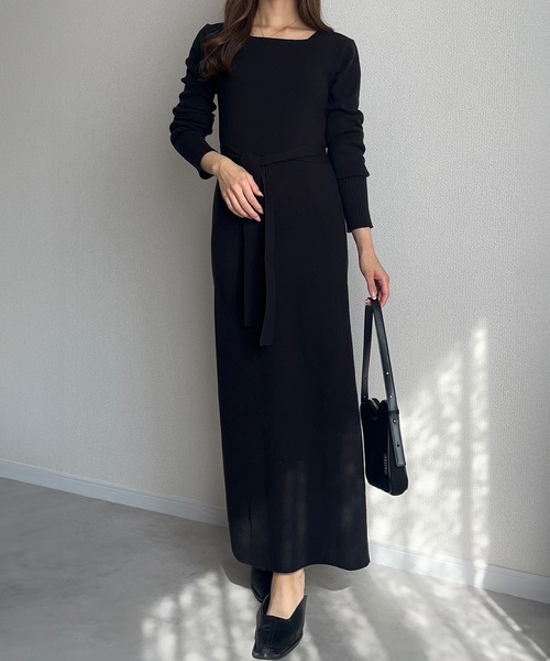 STRETA(ストレタ)の「【骨格ストレート向け】ベルト付きスクエアネックニットワンピース(ワンピース・レディース・ダークブラウン/ブラック/アイボリー・S/M)」の20枚目の写真