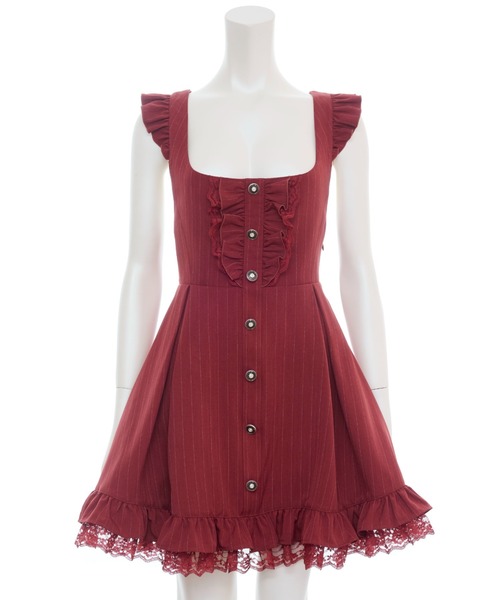 Secret Honey（シークレットハニー）の「ストライプジャンパードレス（スカート・レディース・ブラック/ワインレッド・MEDIUM）」の8枚目の写真