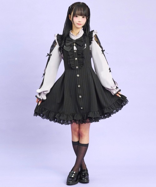 Secret Honey（シークレットハニー）の「ストライプジャンパードレス（スカート・レディース・ブラック/ワインレッド・MEDIUM）」の6枚目の写真