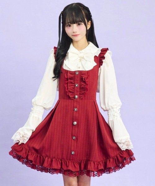 Secret Honey（シークレットハニー）の「ストライプジャンパードレス（スカート・レディース・ブラック/ワインレッド・MEDIUM）」の4枚目の写真