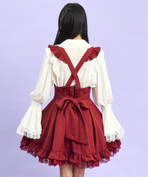 Secret Honey（シークレットハニー）の「ストライプジャンパードレス（スカート・レディース・ブラック/ワインレッド・MEDIUM）」の5枚目の写真