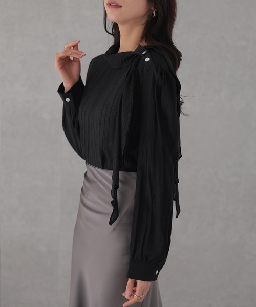 Lace Ladies(レースレディース)の「スタンドカラー 肩ボタン ボウタイ付き 長袖 ブラウス(シャツ/ブラウス・レディース・ブラック/アイボリー・FREE)」の11枚目の写真