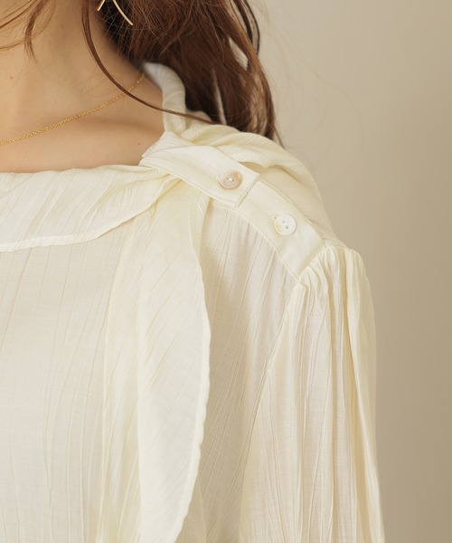 Lace Ladies(レースレディース)の「スタンドカラー 肩ボタン ボウタイ付き 長袖 ブラウス(シャツ/ブラウス・レディース・ブラック/アイボリー・FREE)」の6枚目の写真