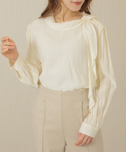 Lace Ladies(レースレディース)の「スタンドカラー 肩ボタン ボウタイ付き 長袖 ブラウス(シャツ/ブラウス・レディース・ブラック/アイボリー・FREE)」の13枚目の写真