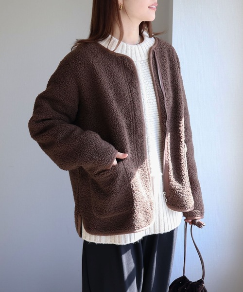 フロントジップボアジャケット（ノーカラージャケット）｜sin.ca